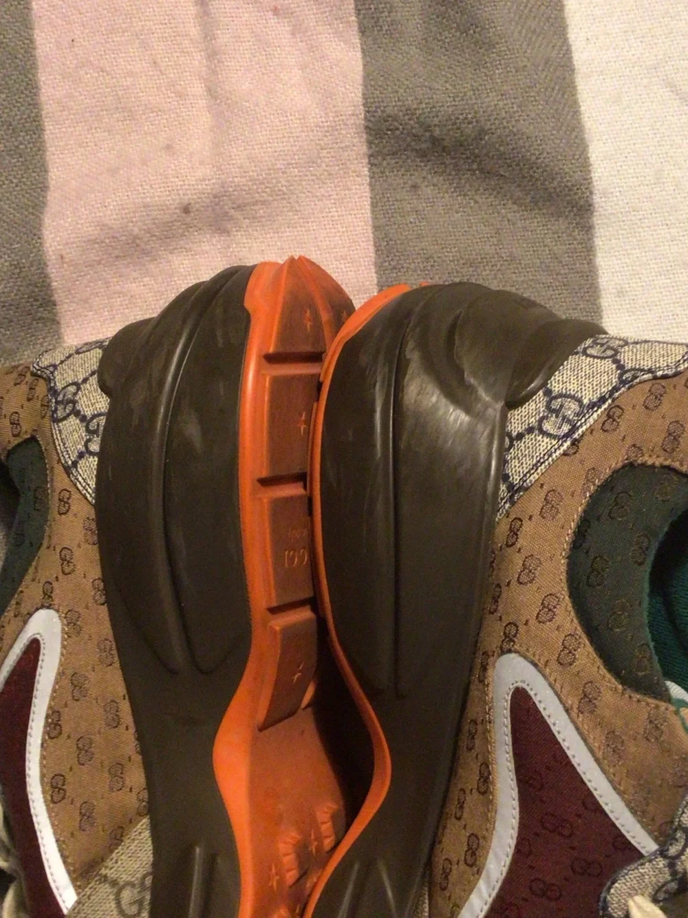 Gucci Burgundy, Beige and Teal Monogram Runner Sneakers